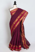 Kalyani : Handwoven Kanchi Cotton Saree in Maroonish Purple