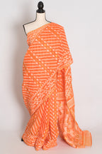 Sia : Festive Orange and White Blended Cotton Jamdani Saree with Hand Embroidery