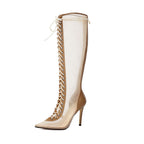 Womens Sleek High-Heeled Leopard-Print Breathable Over-the-Knee Sandals