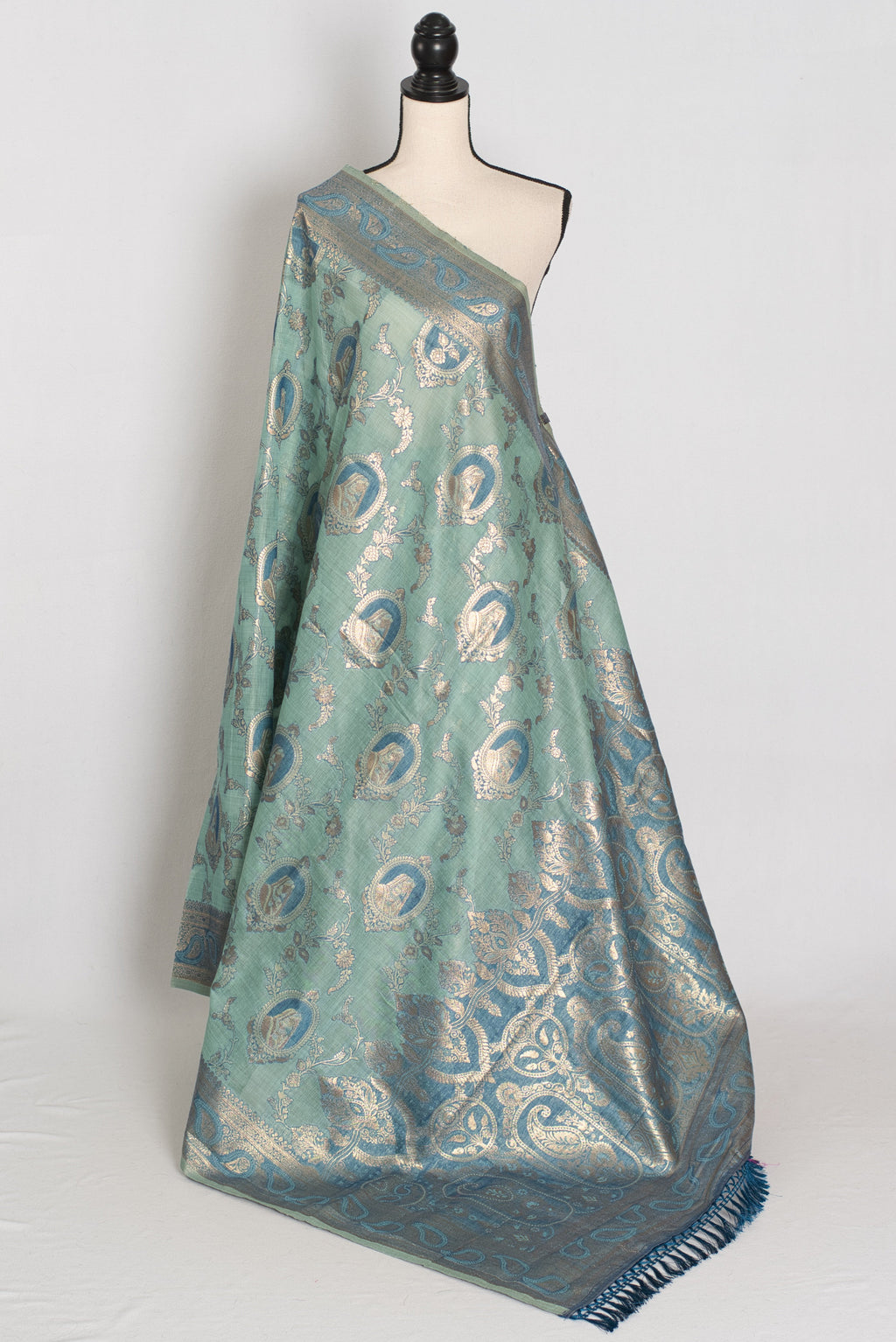 Mira | Pastel Blue Blended Cotton Saree | Traditional Baluchari Motifs