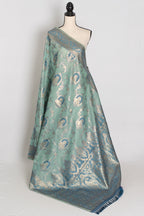 Mira | Pastel Blue Blended Cotton Saree | Traditional Baluchari Motifs