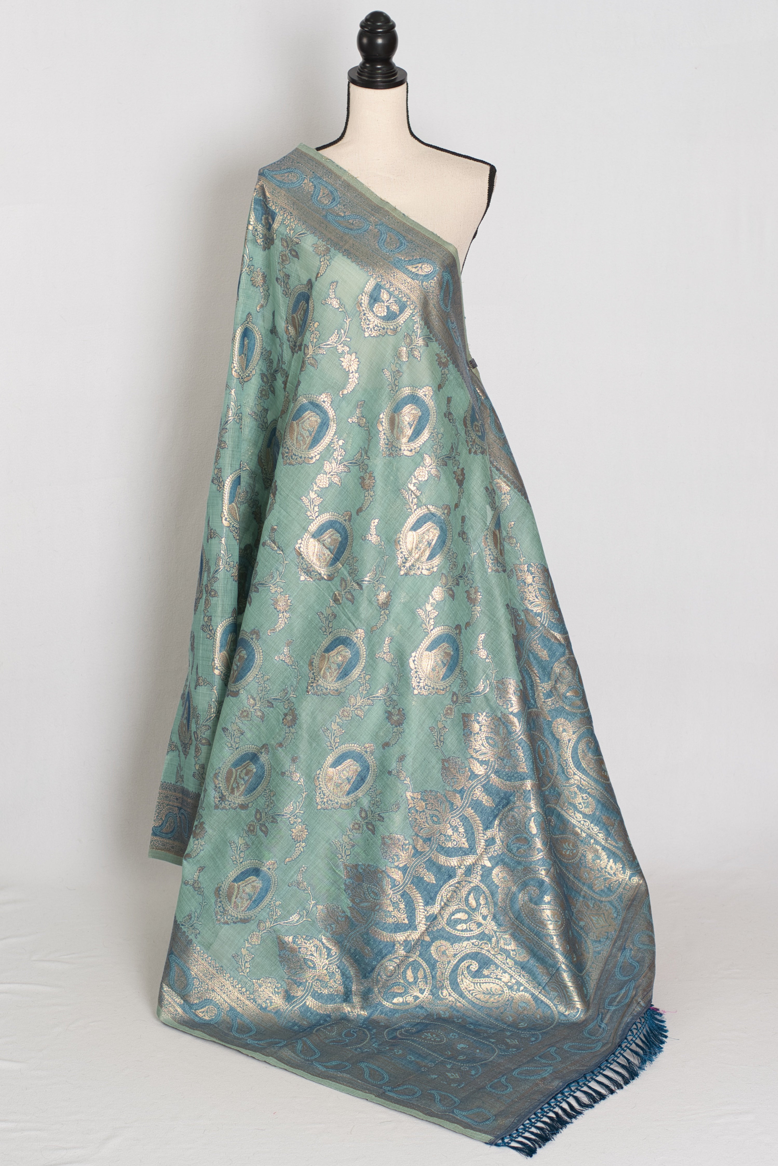 Mira | Pastel Blue Blended Cotton Saree | Traditional Baluchari Motifs