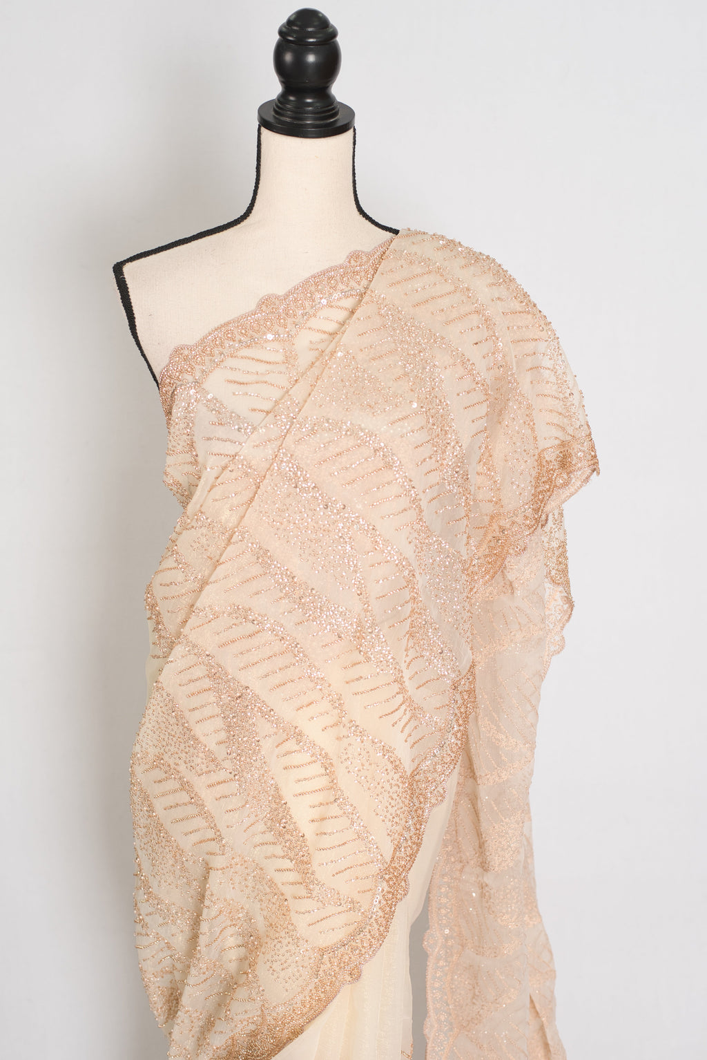 Sia | Cream and Gold Soft Organza Saree | Summer Wedding & Cocktail Partywear