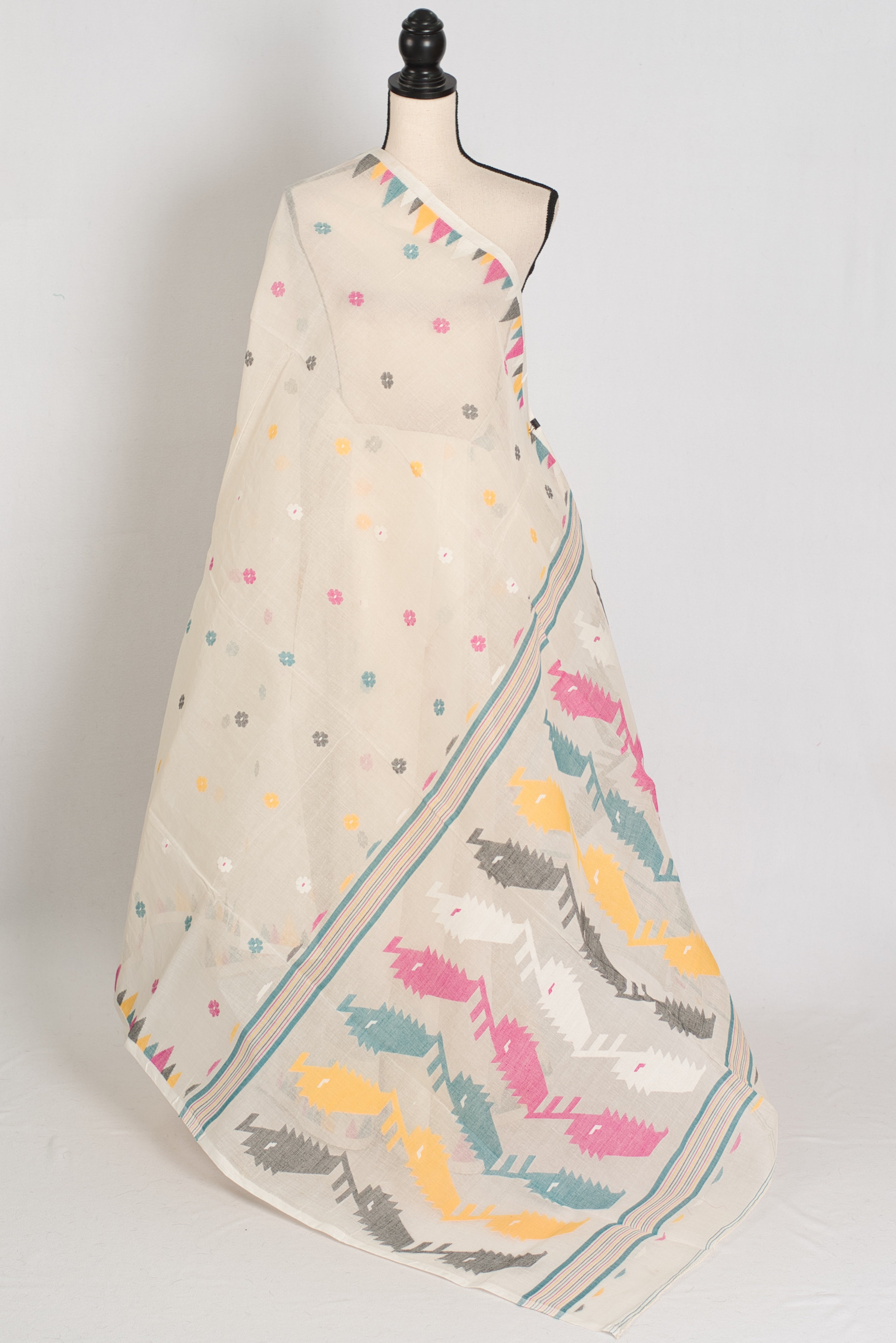 Meera | Off-White Pure Cotton Handwoven Jamdani Saree