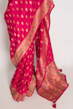 Purvi : Dark Pink and Gold Dola Silk Banarasi Saree - Hand Embroidery