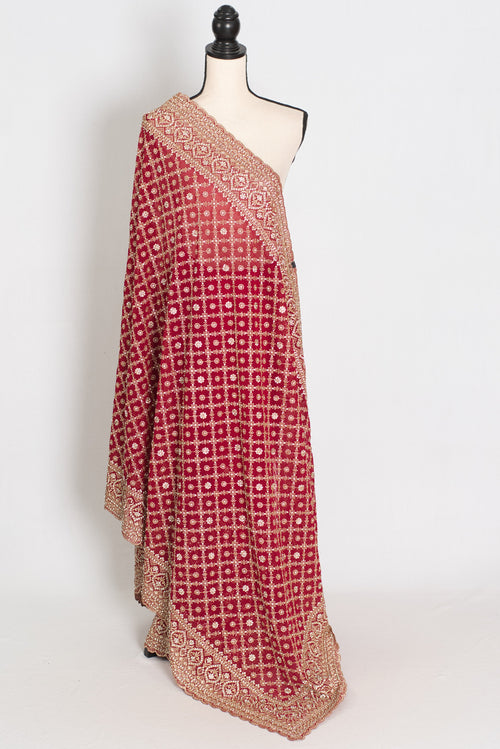 Heema | Dark Red Georgette Bridal Saree | Royal Festive & Wedding Wear