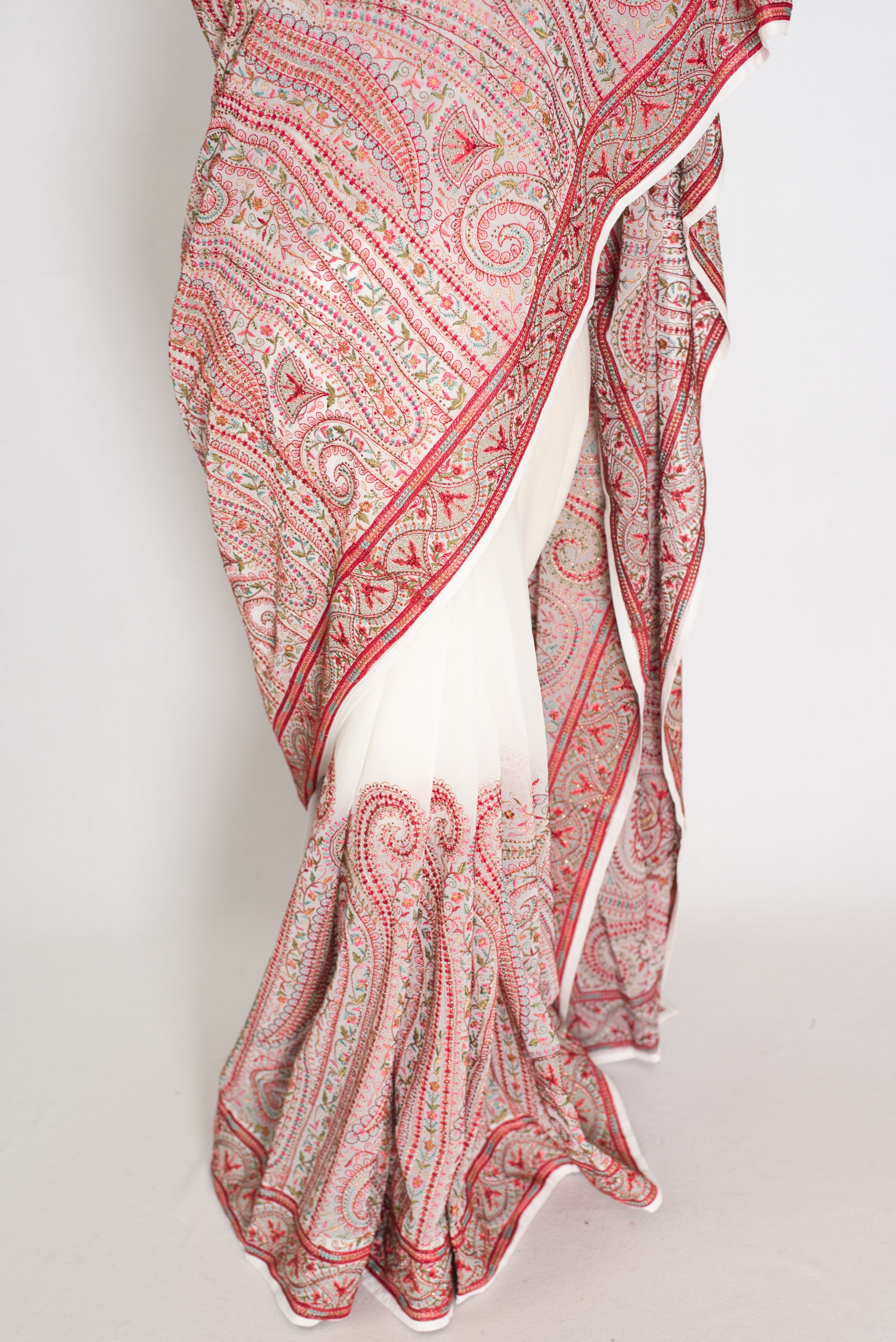 Koli | White and Red Georgette Saree | Lightweight Festive Partywear