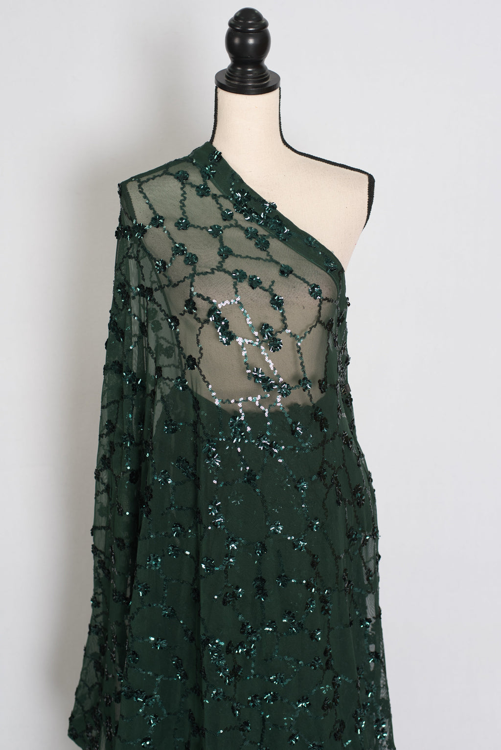 Gia | Bottle Green Soft Net Sequin Saree | Glamorous Evening Cocktail Partywear