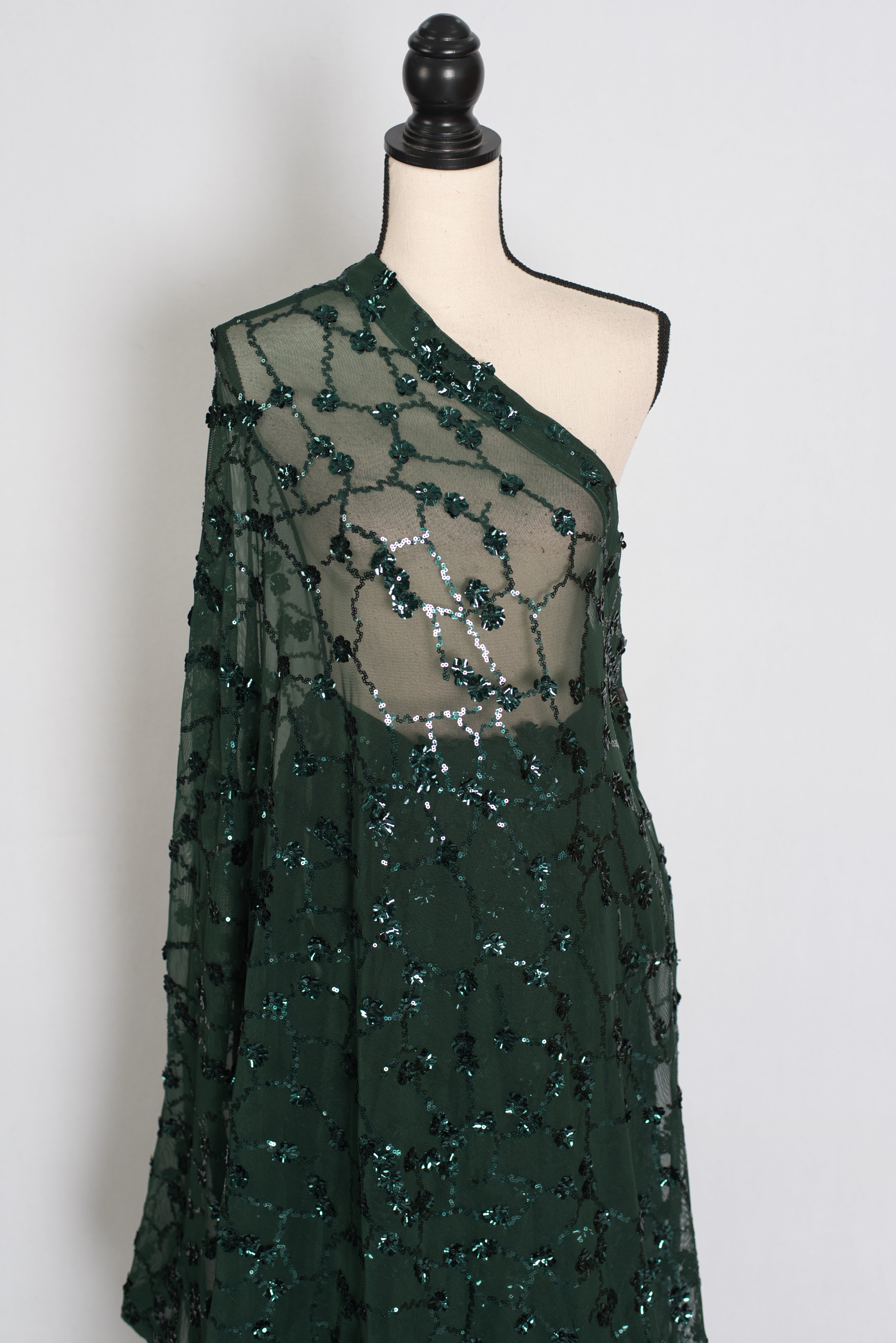 Gia | Bottle Green Soft Net Sequin Saree | Glamorous Evening Cocktail Partywear