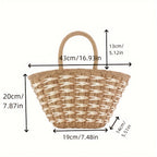 Color-Block Womens Handwoven High-Capacity Shoulder Beach Basket Bag For Vacation