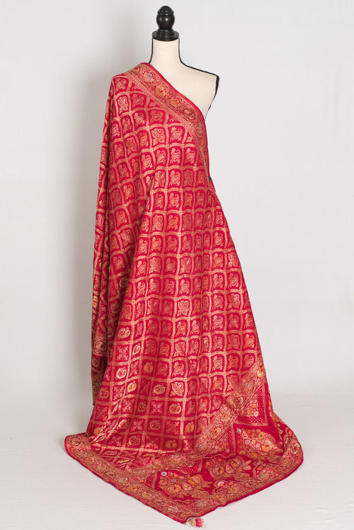 Asha | Rani Pink Cut Dana Hand Embroidery Dola Silk Banarasi Saree