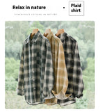 Cotton Plaid Long-sleeved Shirt Retro Cotton Brushed Casual Overshirt