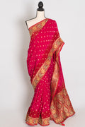 Nadira | Dark Pink & Red Crepe Georgette Banarasi Saree | Hand-Embroidery