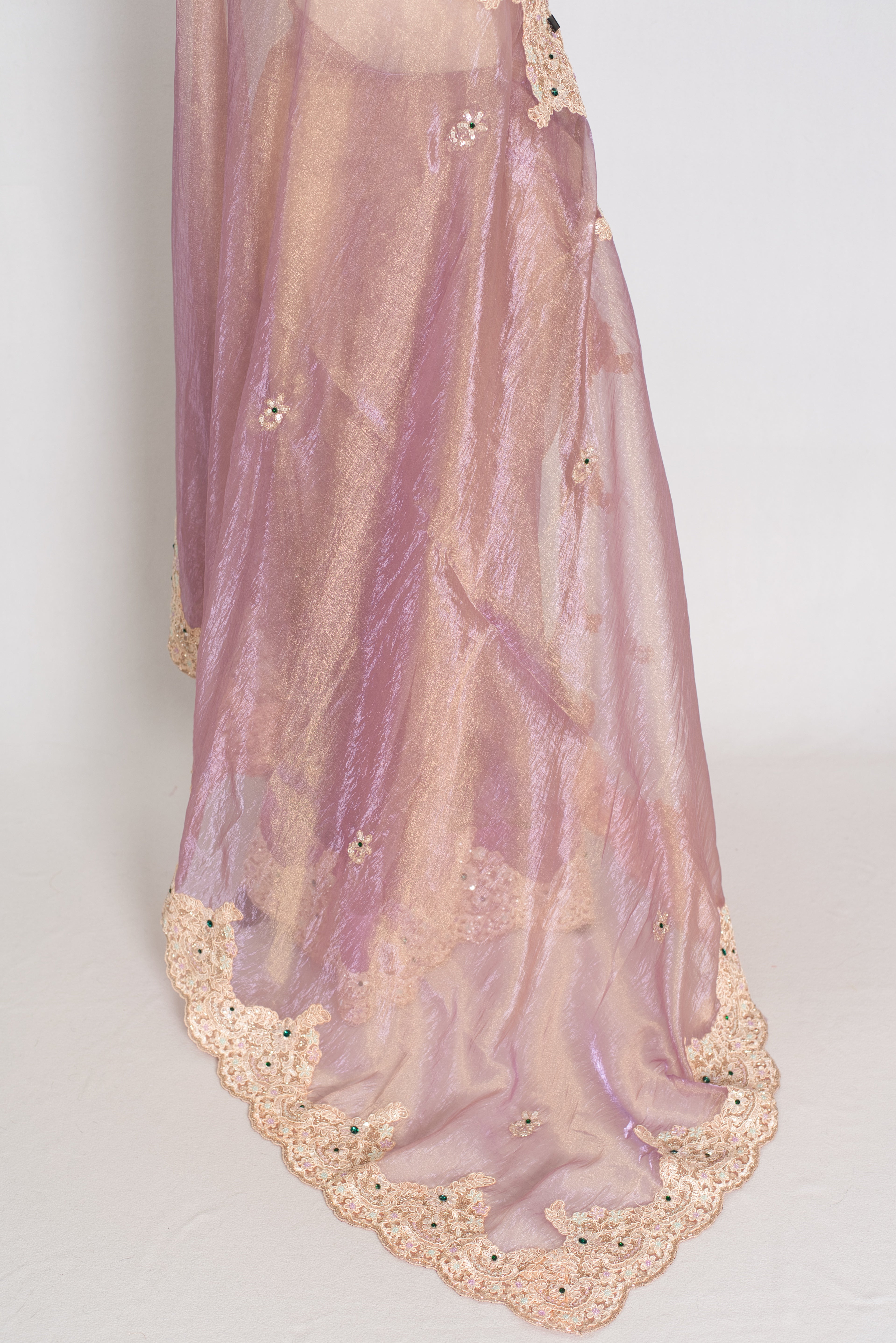 Priya | Lavender Soft Tissue Scalloped Embroidery Saree | Pastel Partywear