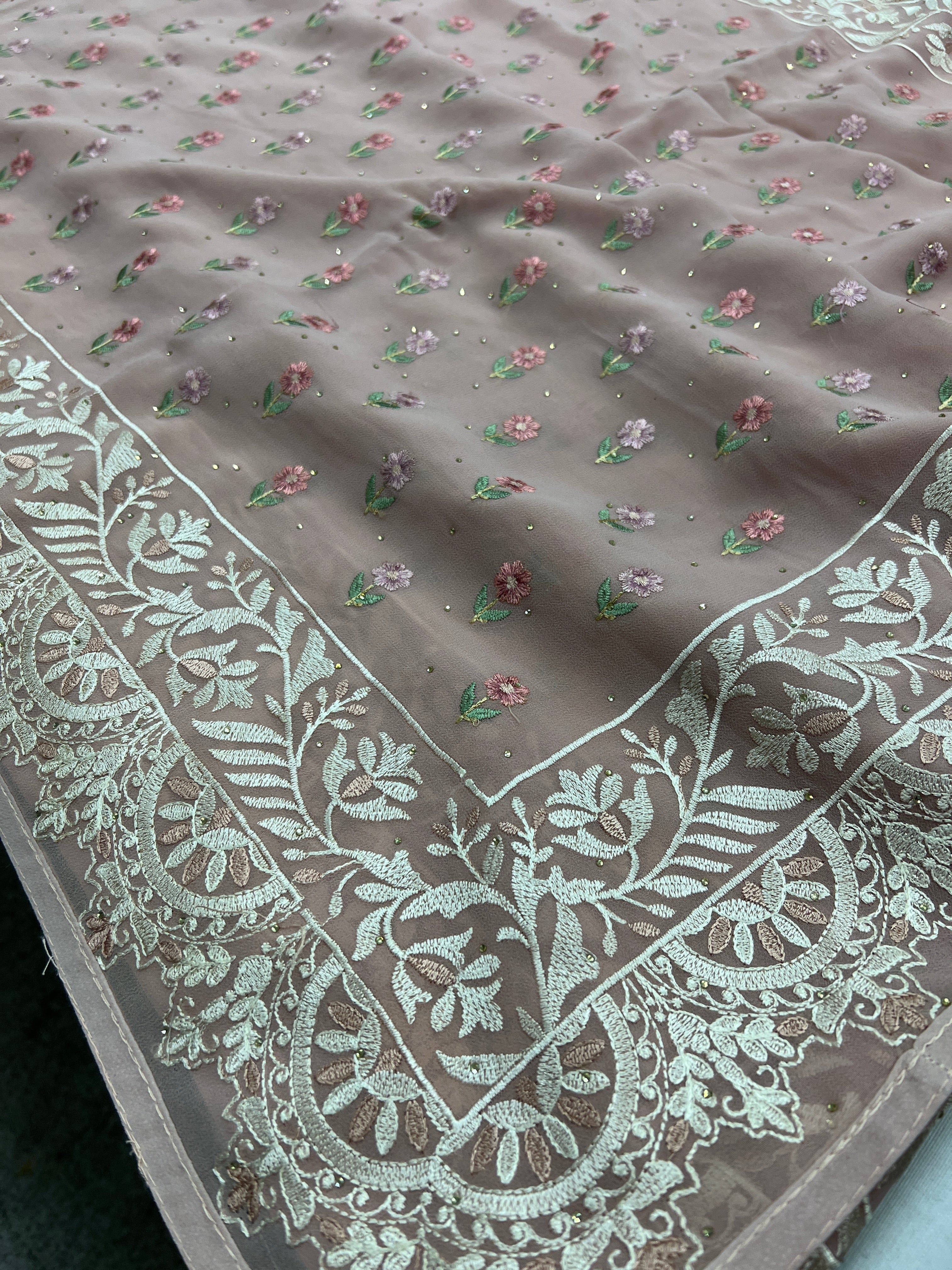 Embroidery Work Mauve Georgette Cocktail Saree