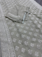 Medha | Sage Green Georgette Cocktail Saree | Elegant Pastel Floral Bootis