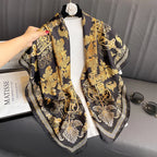 2024 Silk Scarf Scarftop Headwraps For Women Vintage Four Seasons Hair Scarve 110x110cm Hijab Foulard Bandana Femme Headscarf