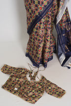 Leela : Navy Blue Ikkat Print Banarasi Silk Saree – with 36 Size Blouse
