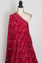 Stuti | Dark Rose Pink Dola Silk Banarasi Saree | Contrast Purple Floral Printed