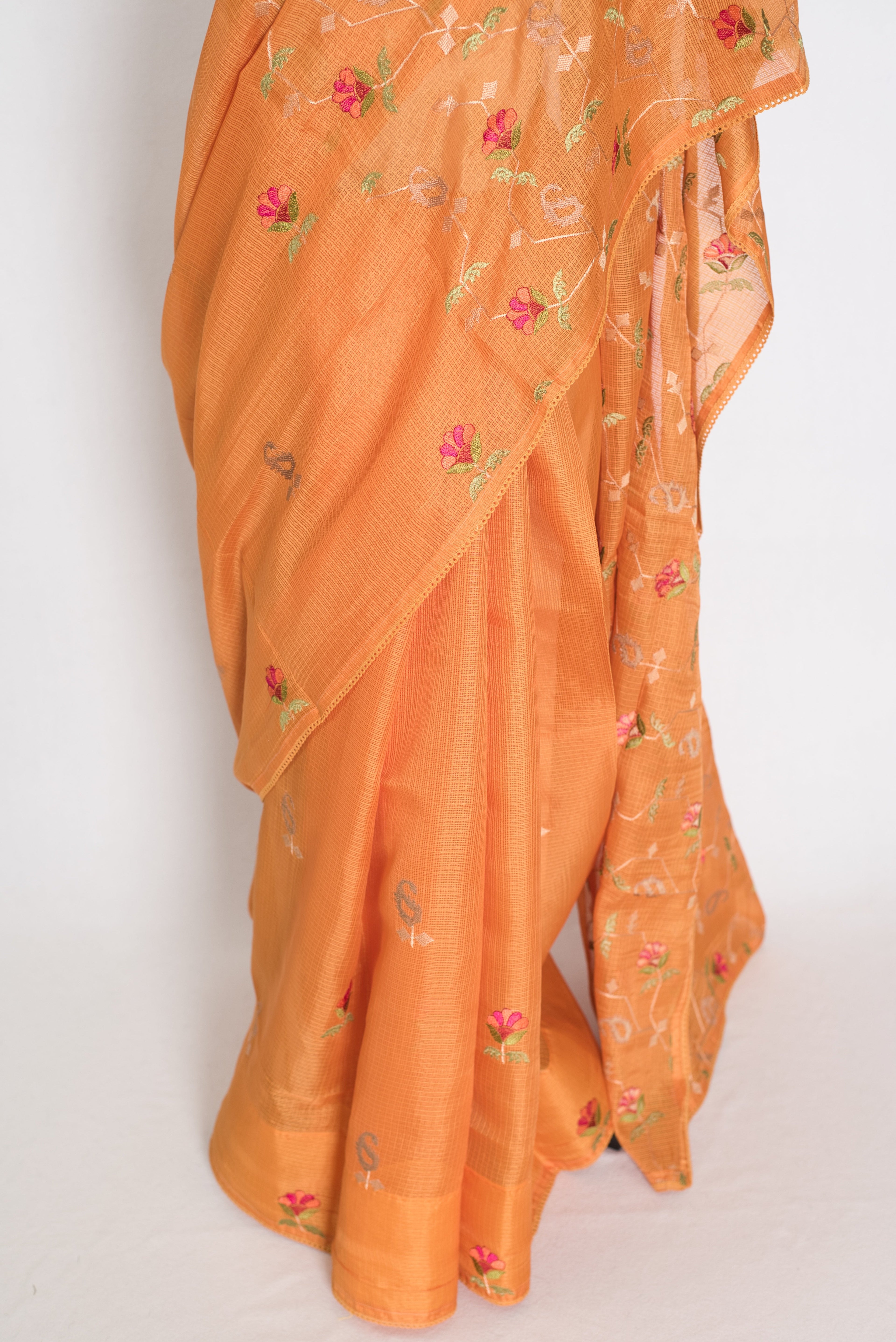 Bella | Sun-Kissed Yellow Kota Silk Saree | Soft, Flowy Floral Embroidery