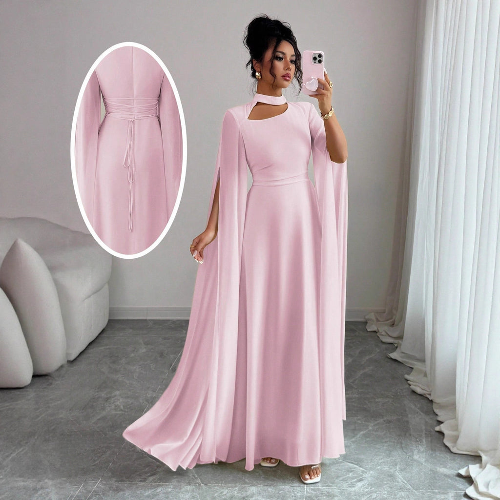 Womens Lace-Up Cloak Fit-and-Flare Dress