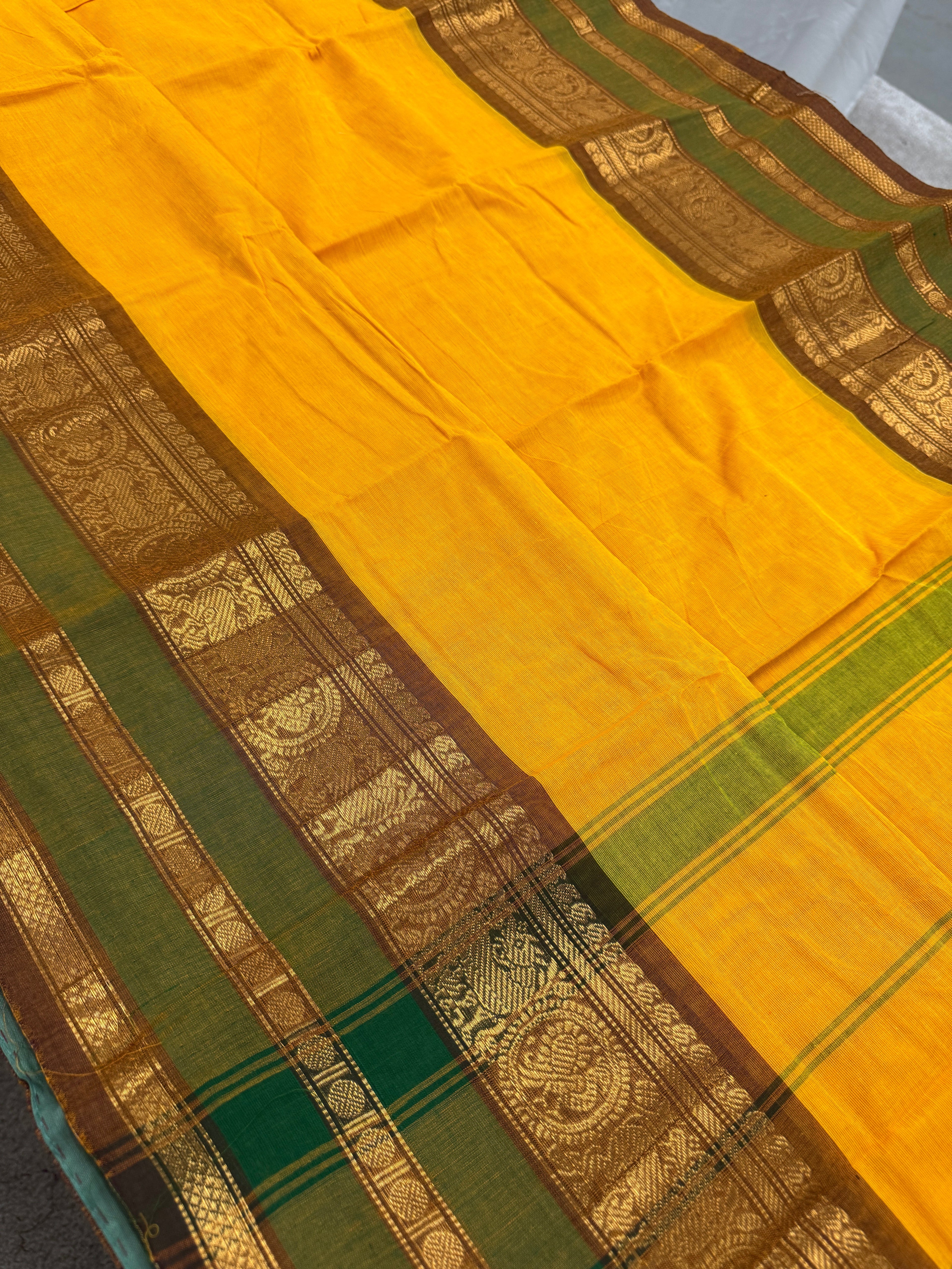 Madhabi : Handwoven Yellow Cotton Kanjivaram Saree