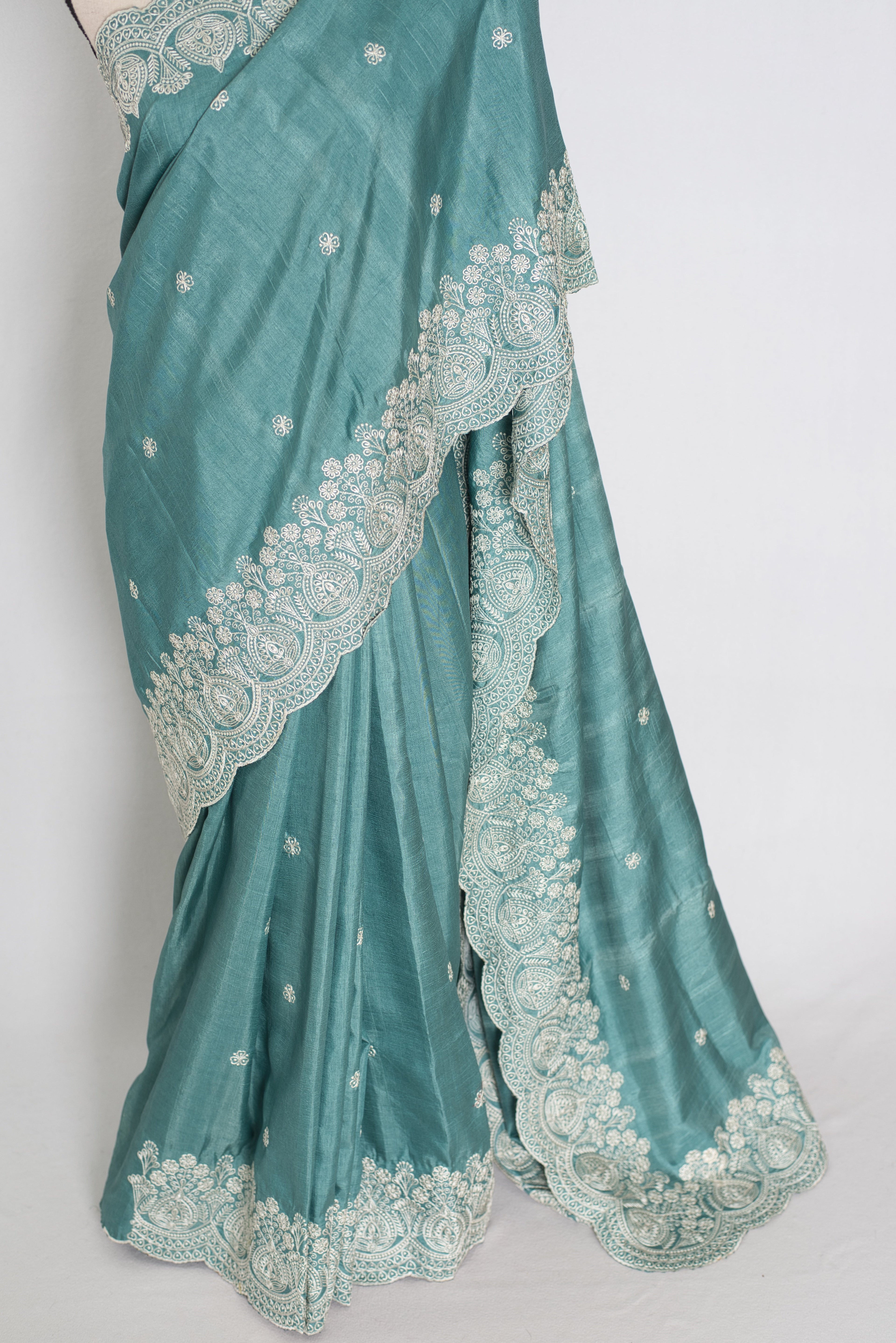 Mitul | Pastel Blue Semi Tussar Silk Saree | Lightweight & Budget-Friendly