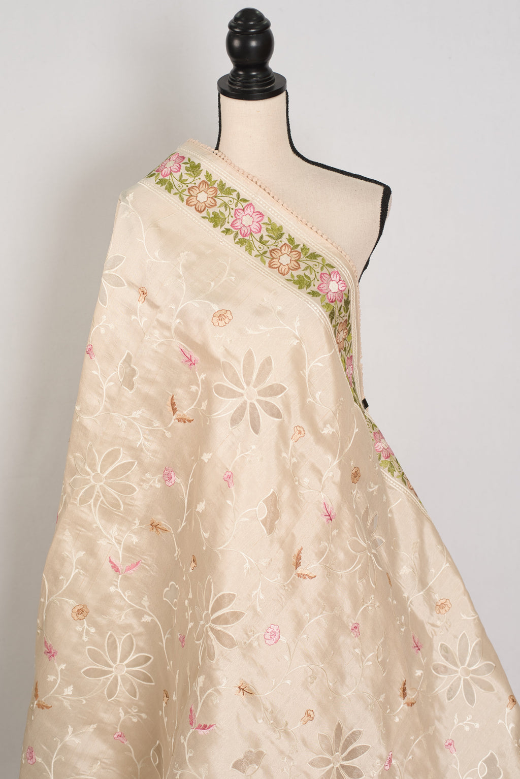 Shreya: Cream Semi Tussar Silk Saree with Multi-Color Cut Work Embroidery
