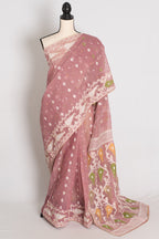 Bithi : Unique Pastel Purple and White Blended Cotton Jamdani Saree