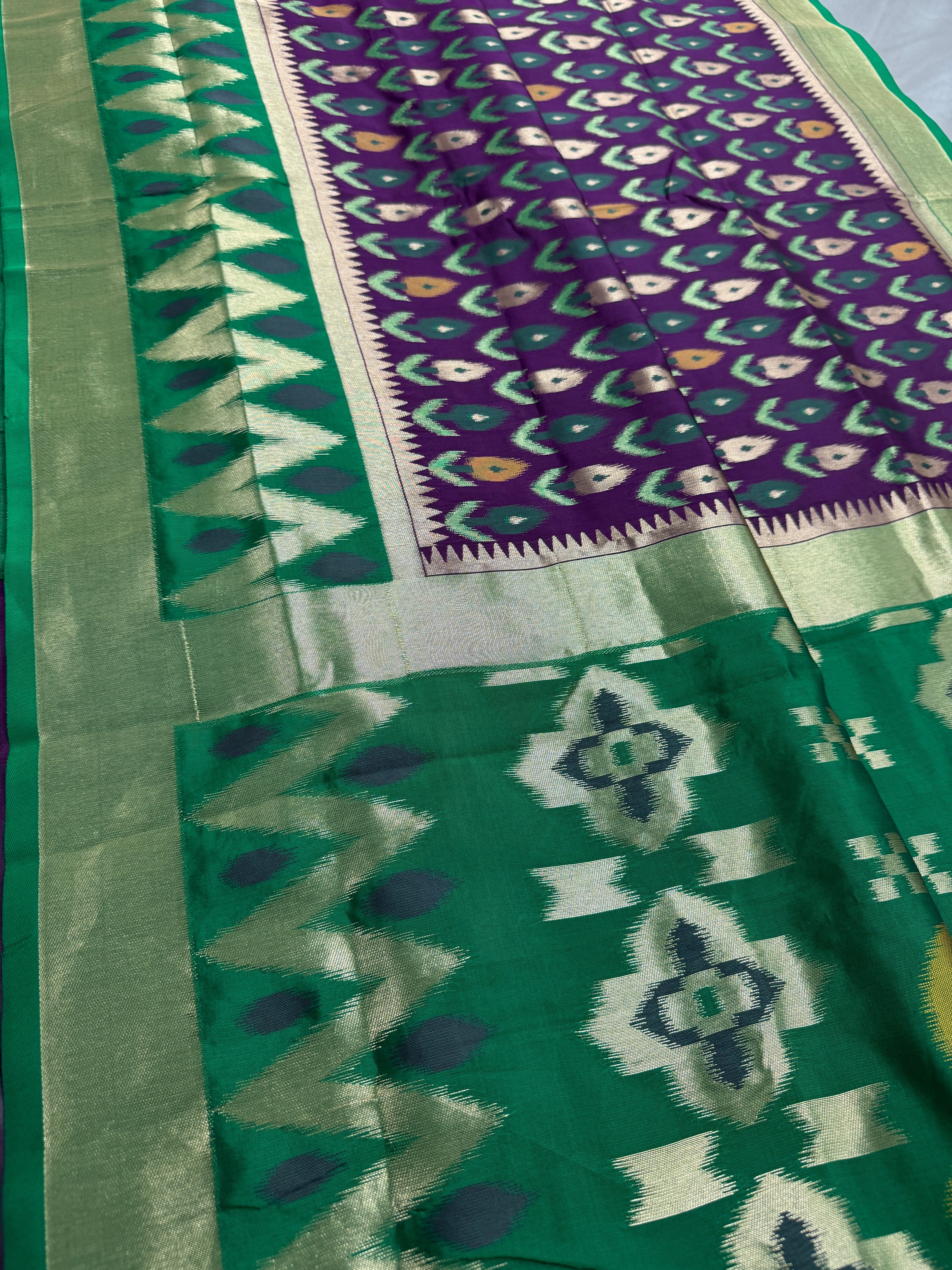 Sabina | Royal Purple & Emerald Green Art Silk Pochampally Saree