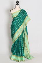 Sutra | Rama Green and Gold 110 gms Mysore Crepe Silk Saree | 38 Size Blouse