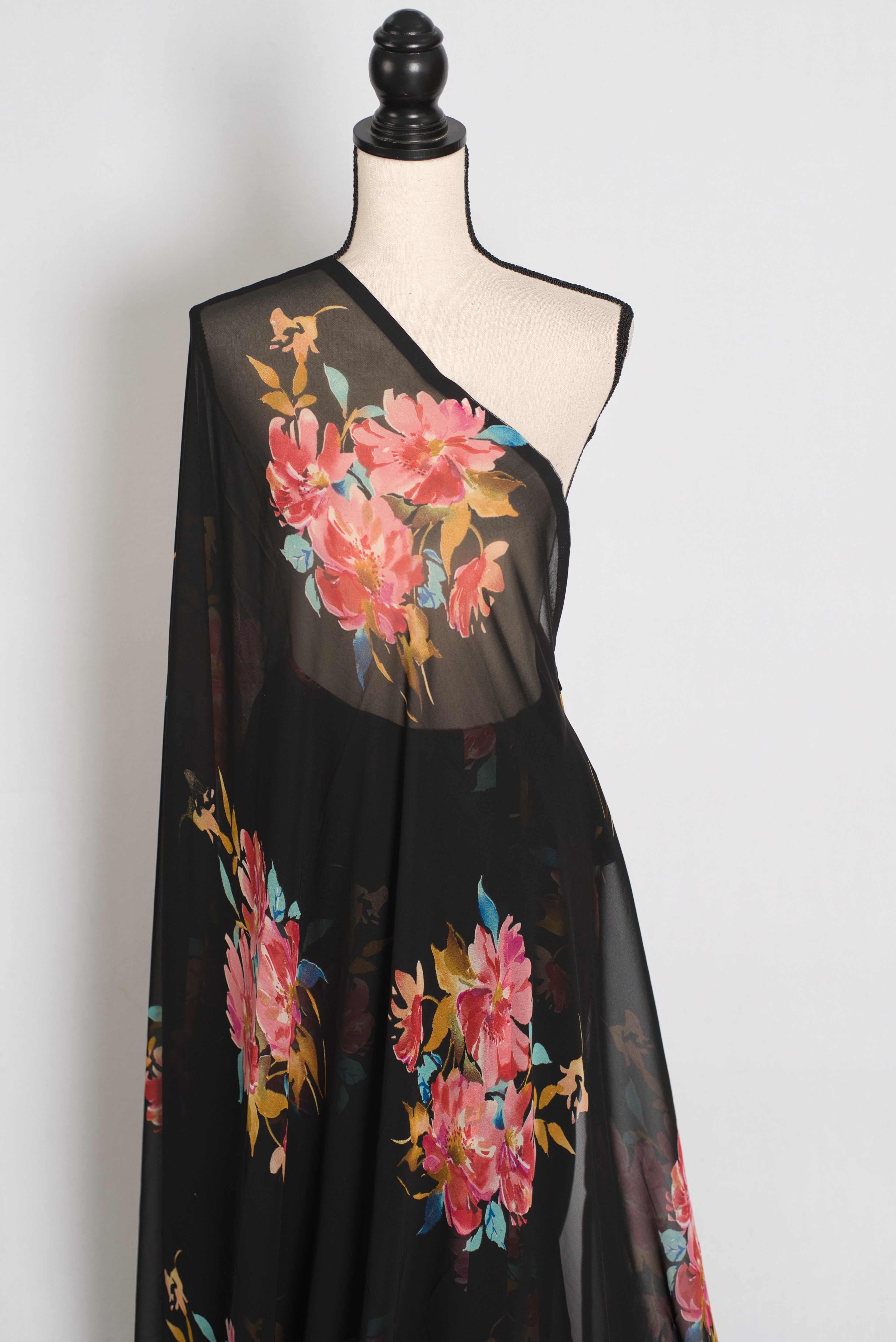Nita : Black Floral Printed Chiffon Georgette Saree