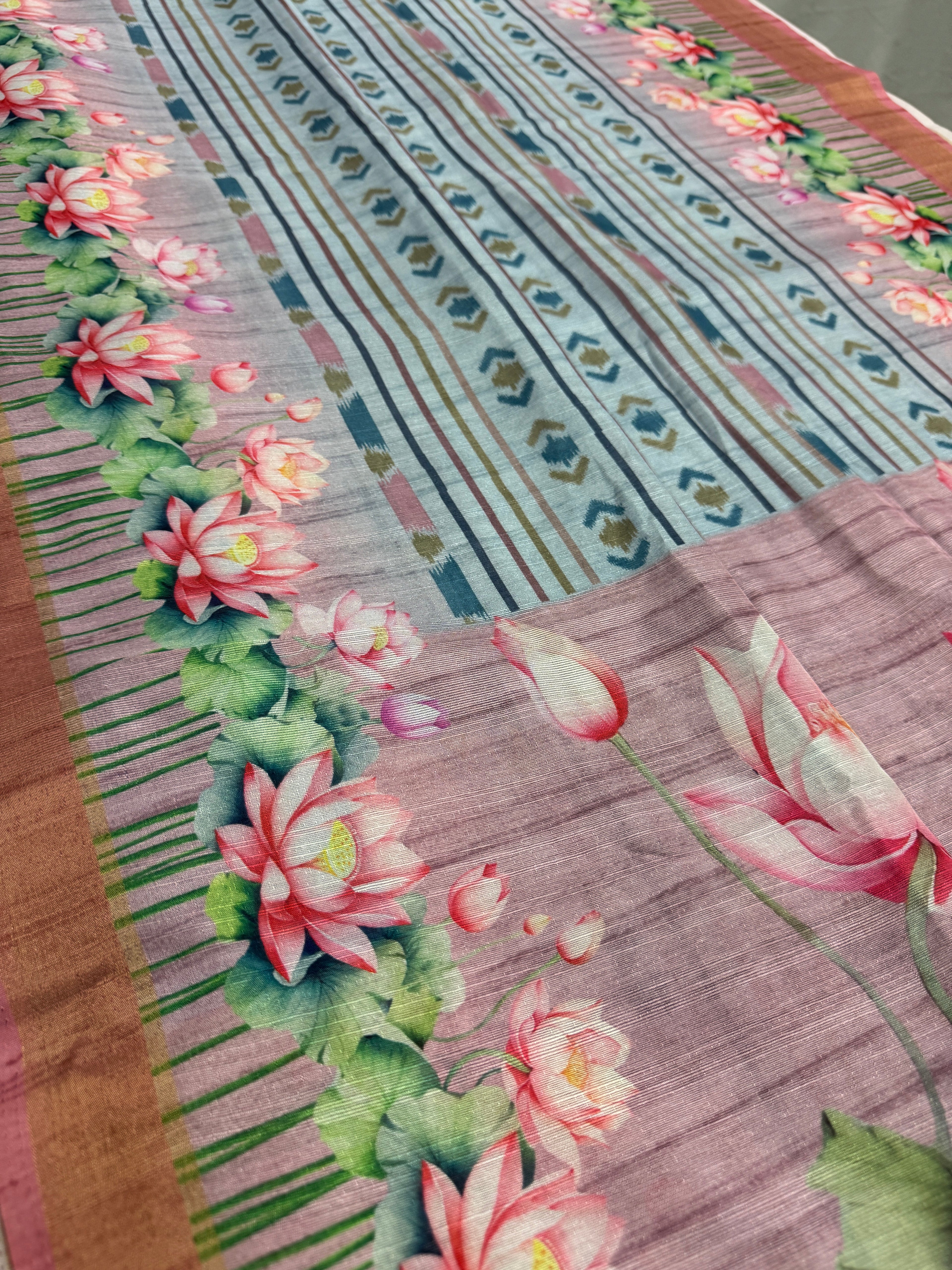 Jissa | Sky Blue & Mauve Ikkat Fusion Semi Tussar Saree