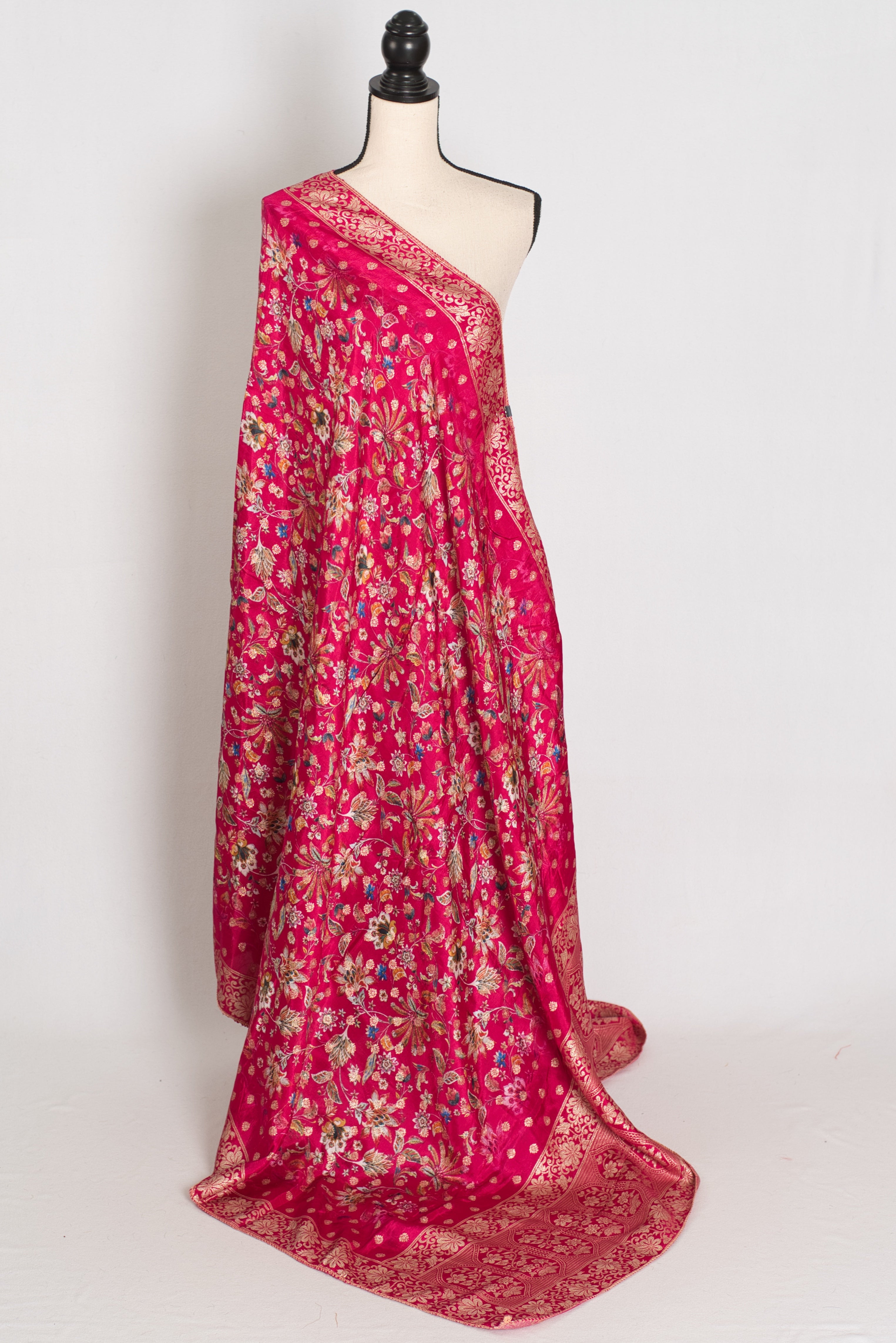Arifa : Dark Pink Dola Silk Banarasi Dupatta