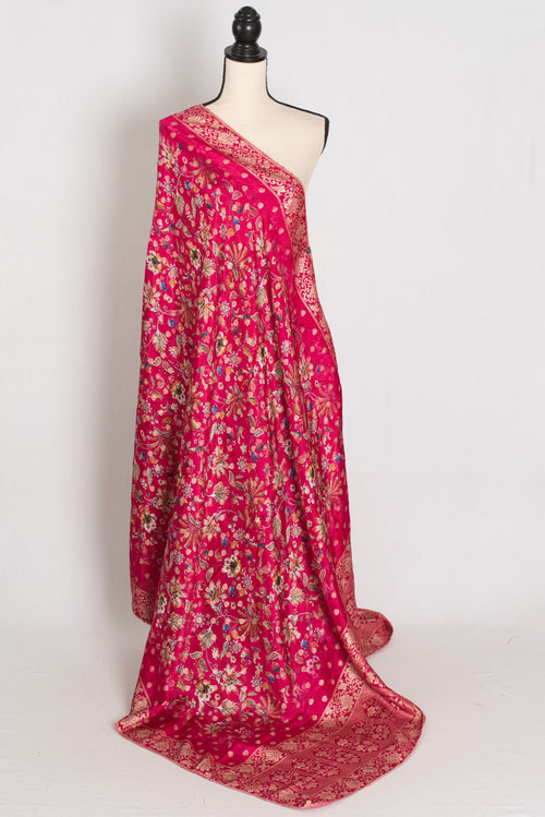 Arifa : Dark Pink Dola Silk Banarasi Dupatta