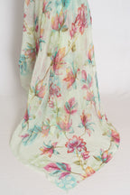 Ila : Sea Green Floral Printed Chiffon Saree – Budget-Friendly Summer Drape