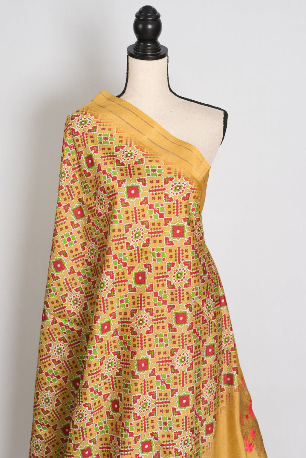Naheed : Yellow and Gold Contemporary Ikkat Print Banarasi Katan Silk Saree