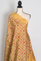 Naheed : Yellow and Gold Contemporary Ikkat Print Banarasi Katan Silk Saree