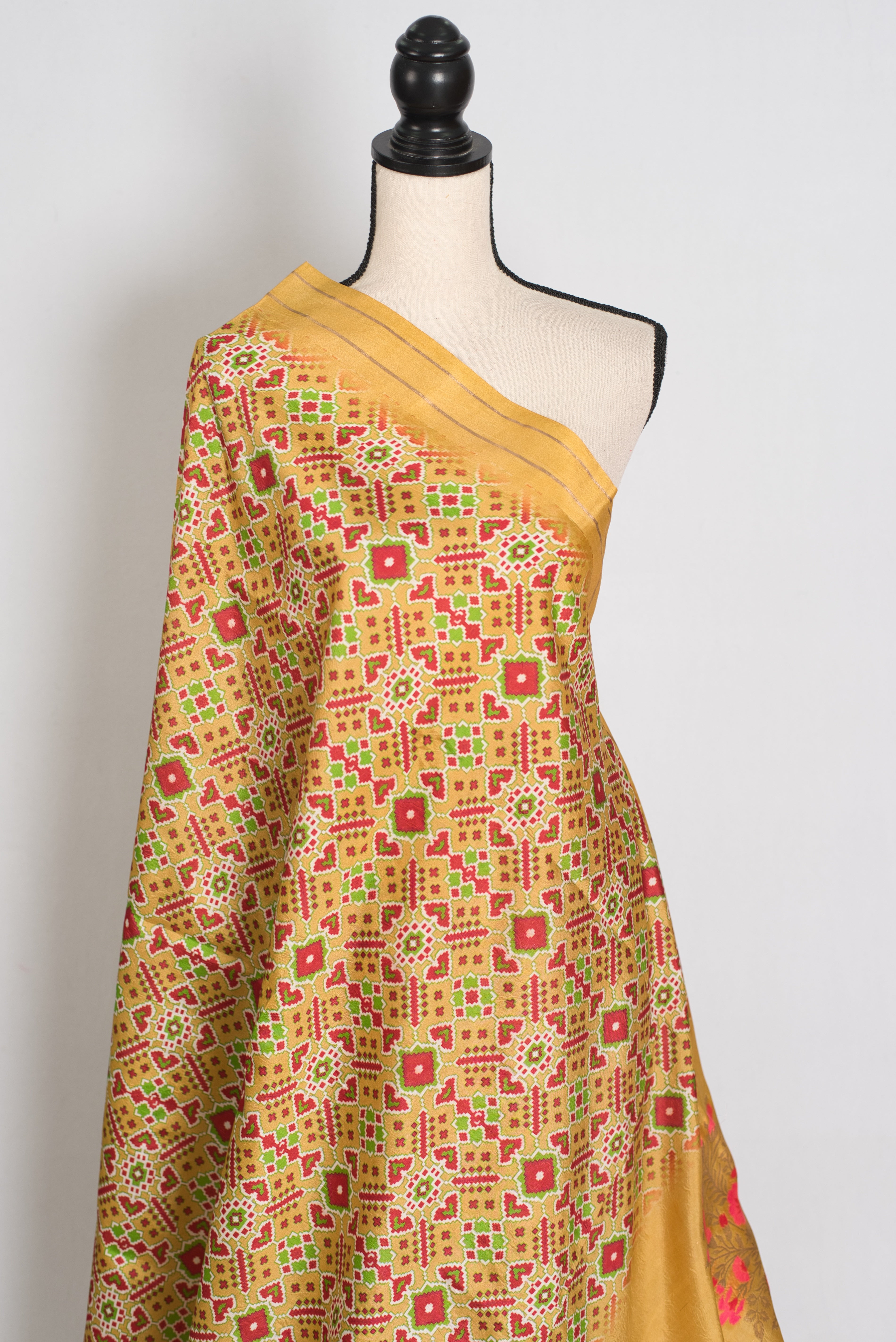 Naheed : Yellow and Gold Contemporary Ikkat Print Banarasi Katan Silk Saree