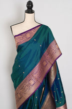Mayuri | Peacock Green & Purple Pure Banarasi Silk Saree | Silk Mark Certified