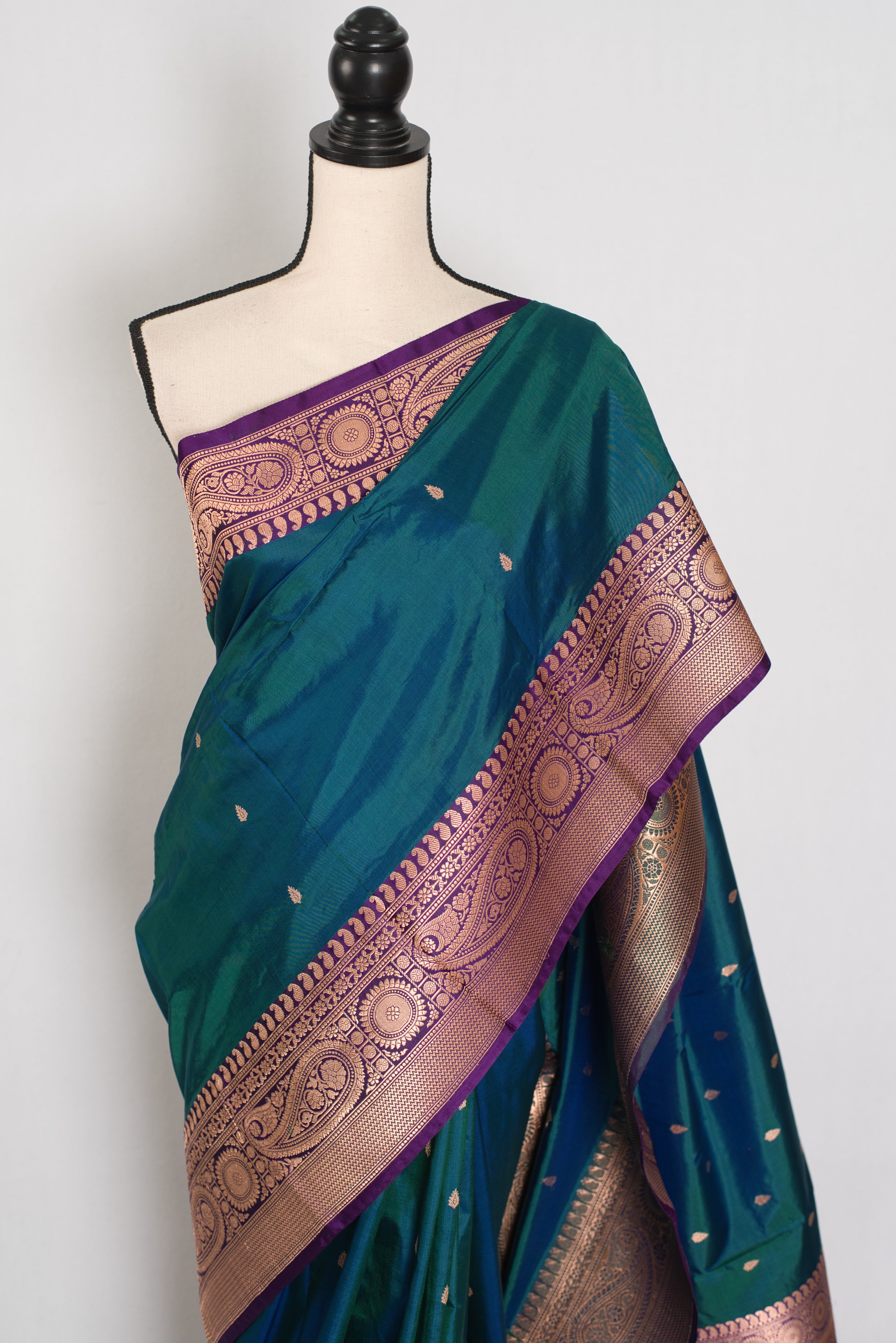 Mayuri | Peacock Green & Purple Pure Banarasi Silk Saree | Silk Mark Certified