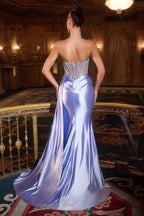 CLEARANCE - Ladivine CD722 Strapless Satin Fitted Emerald Evening Gown (Size 6)