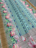 Soma | Sea Green & Earthy Brown Ikkat Fusion Semi Tussar Saree