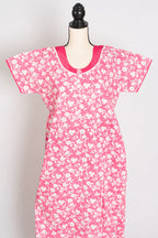 Floral Printed Pink Women Indian Cotton Nighty in Regular Size — Style A (Nov)