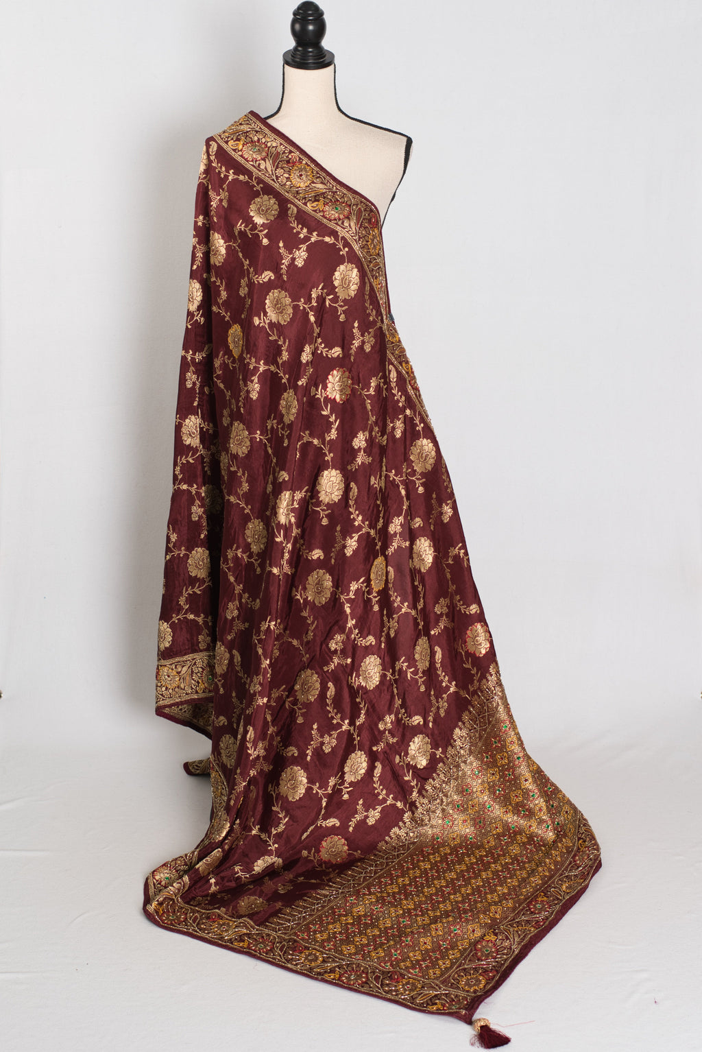 Shruti : Coffee Brown Dola Silk Banarasi Saree with 38 Size Blouse