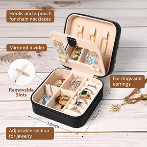Western Jewelry Box Case Real Leather Black and Beige Embossed Tooled Travel Jewelry Organizer Gifts Christmas Gifts for Women Country Girls Cowgirl Stuff Portable Travel Accessories -Black