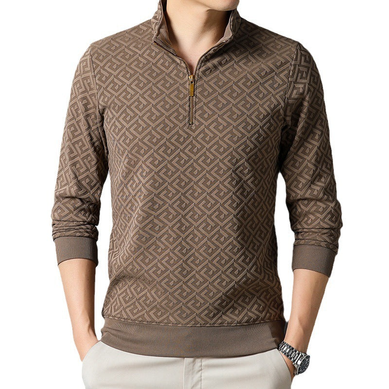 Long Sleeve T-shirt Zipper And Lapel Casual Stand Collar Bottoming Shirt Men's Clothing