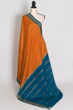 Nandini Orange and Turquoise Pure Mysore Silk Crepe Saree with 36 Size Blouse