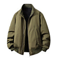 Solid-color Double-zipper Loose-fit Stand-up Collar Jacket Coat