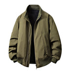 Solid-color Double-zipper Loose-fit Stand-up Collar Jacket Coat